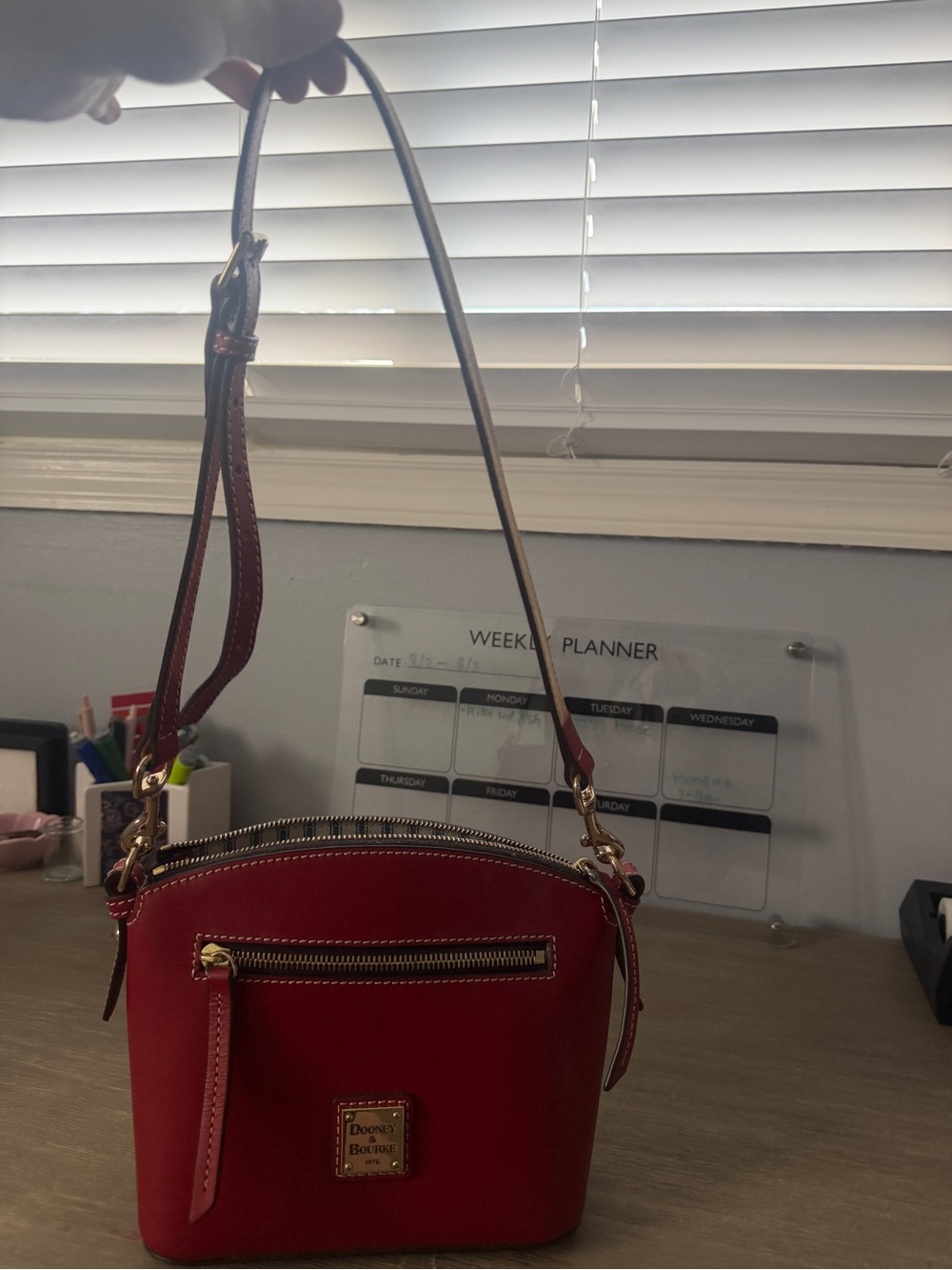 Dooney & Bourke Red Leather Crossbody with Gold Hardware - Picture 4 of 4